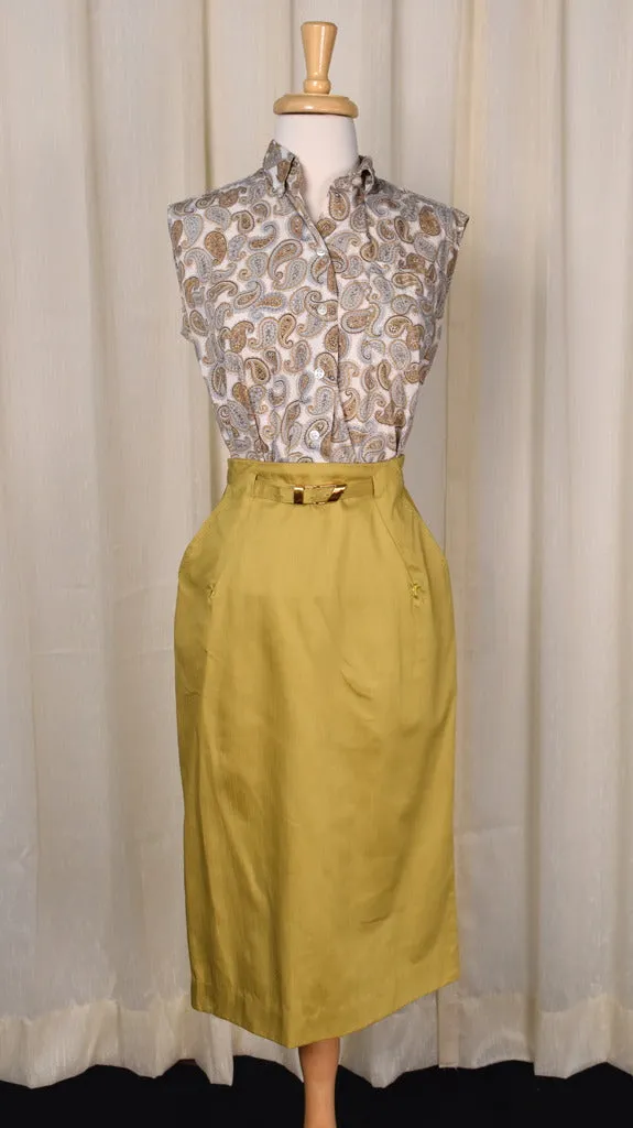 1960s Golden Stitches Pencil Skirt