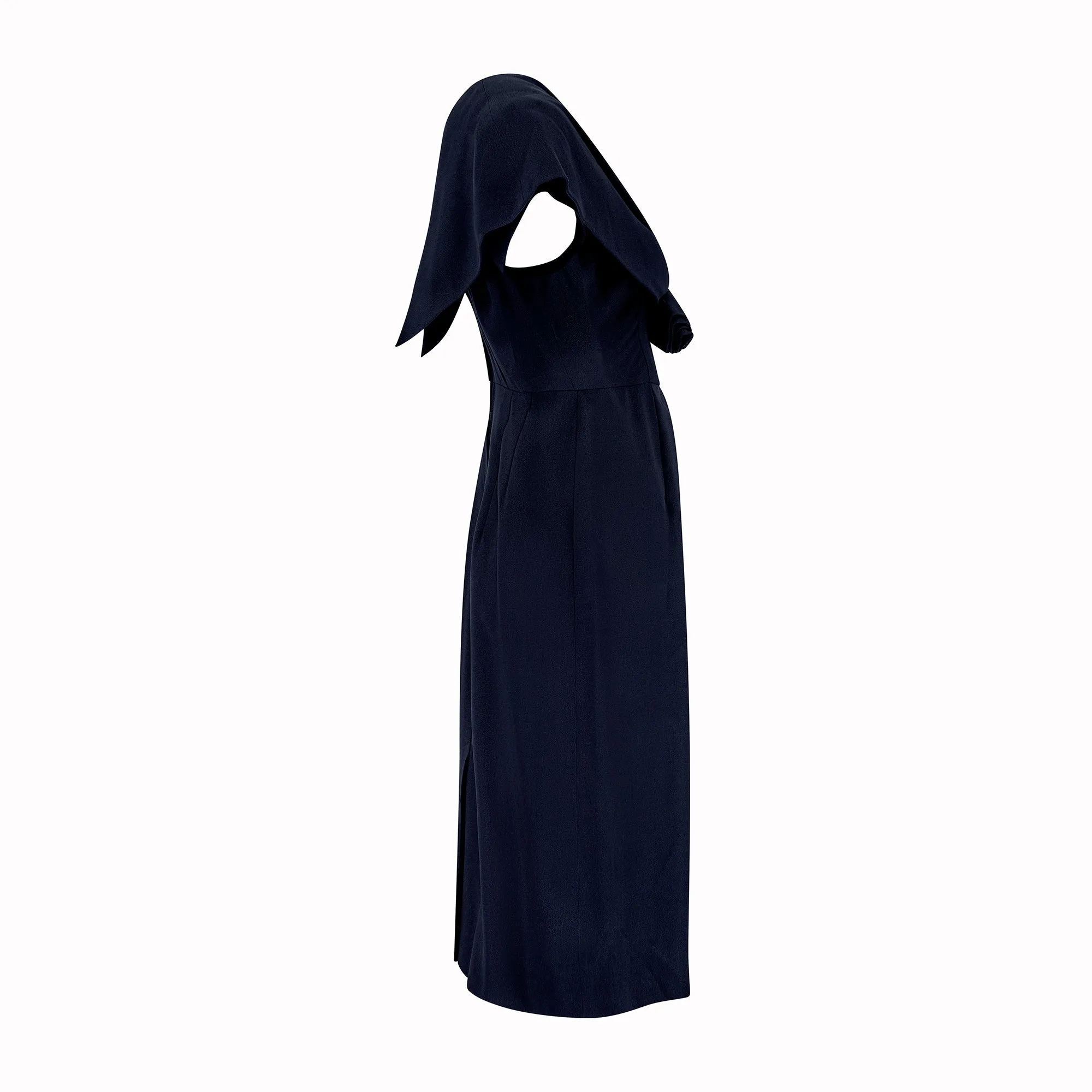 1960s Herman Marcus Black Crepe Dress with Rosettes