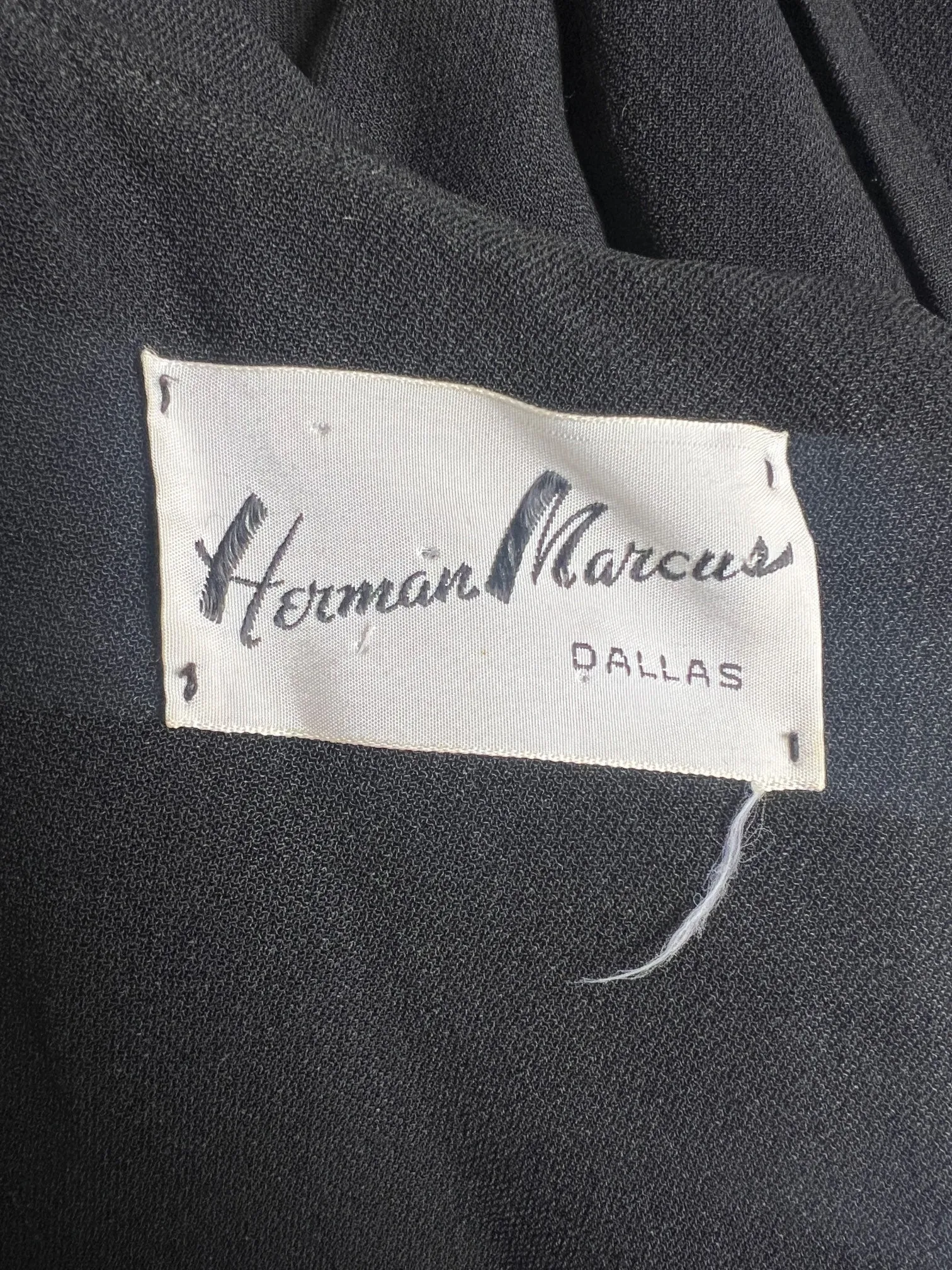 1960s Herman Marcus Black Crepe Dress with Rosettes