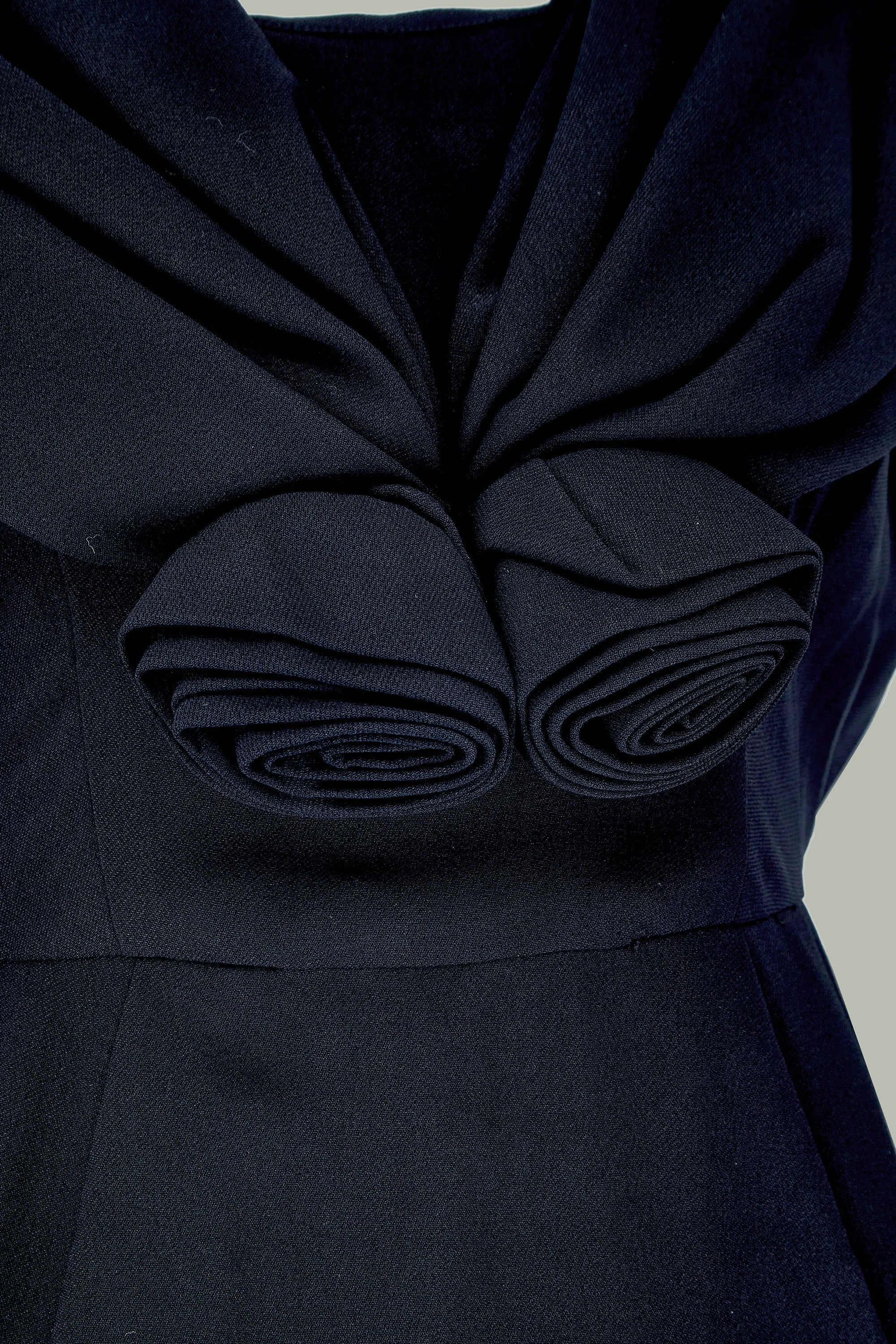 1960s Herman Marcus Black Crepe Dress with Rosettes