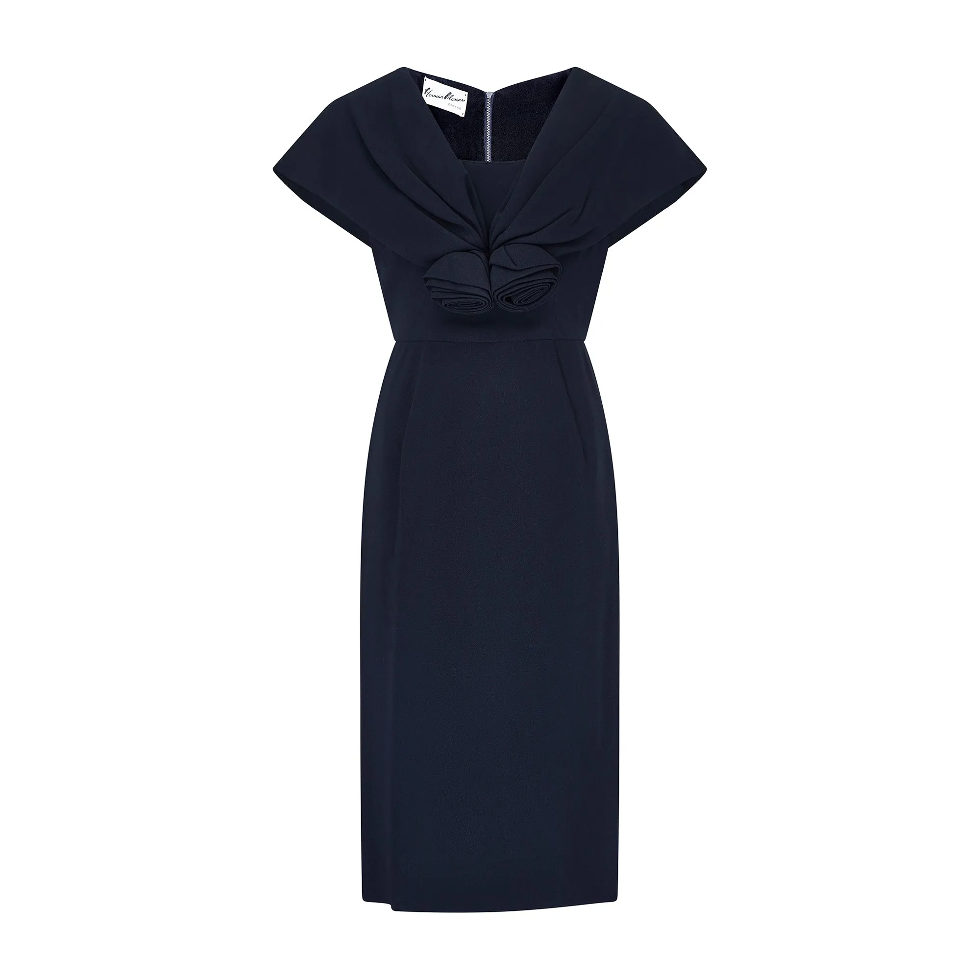 1960s Herman Marcus Black Crepe Dress with Rosettes