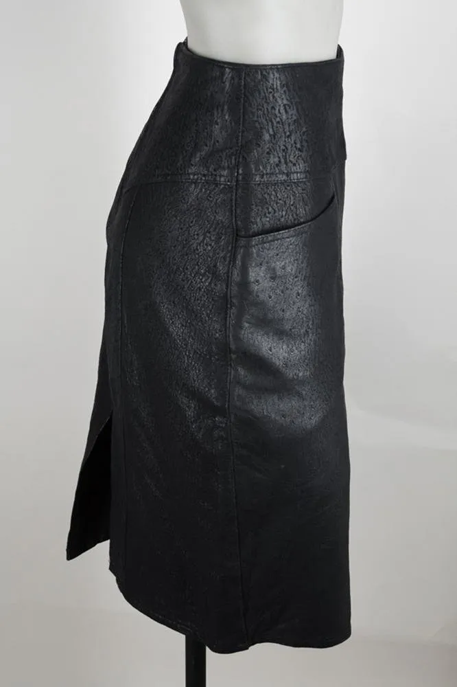 1970s Textured Leather Midi Pencil Skirt