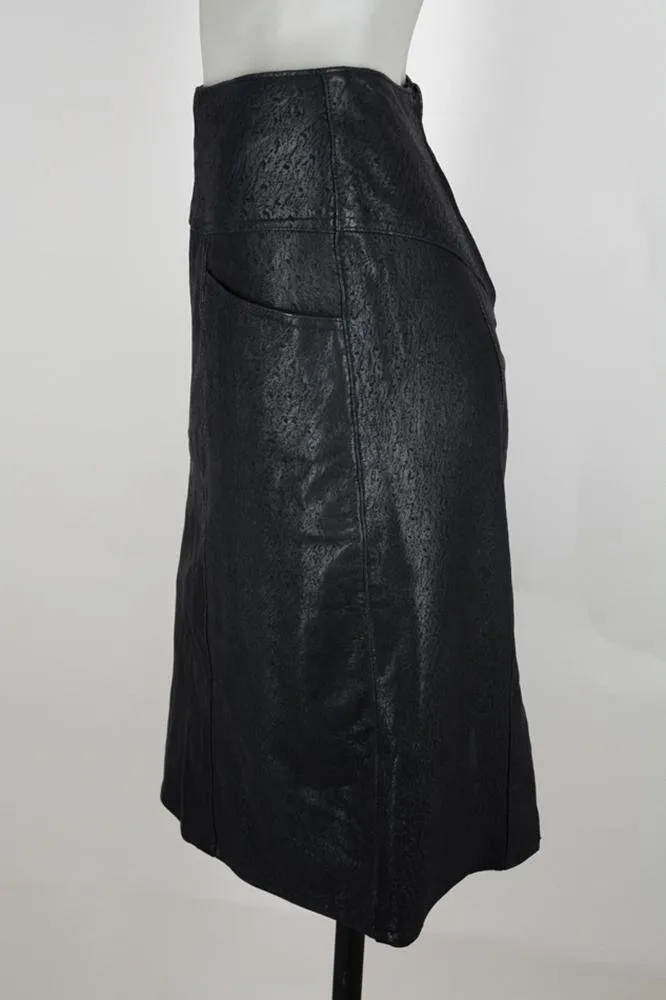 1970s Textured Leather Midi Pencil Skirt