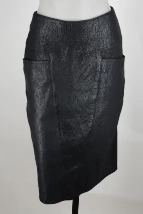 1970s Textured Leather Midi Pencil Skirt