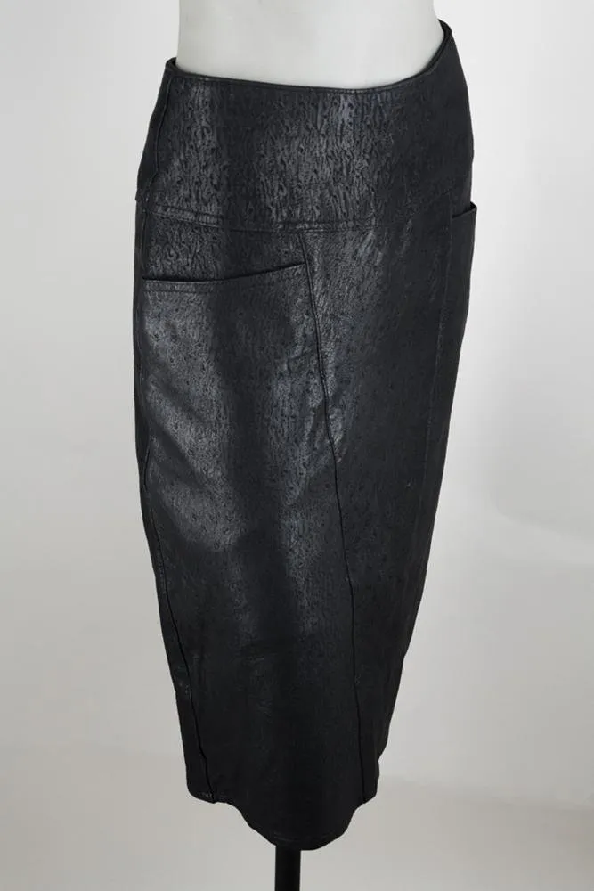 1970s Textured Leather Midi Pencil Skirt