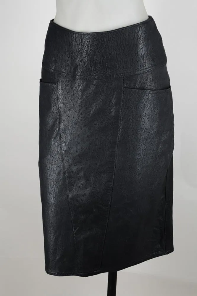 1970s Textured Leather Midi Pencil Skirt