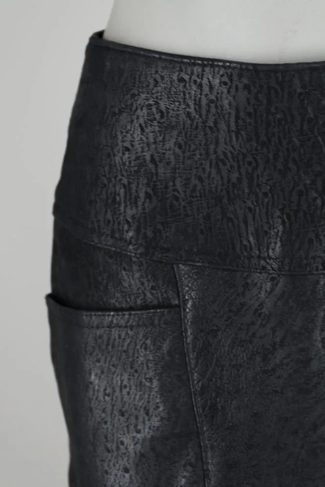 1970s Textured Leather Midi Pencil Skirt