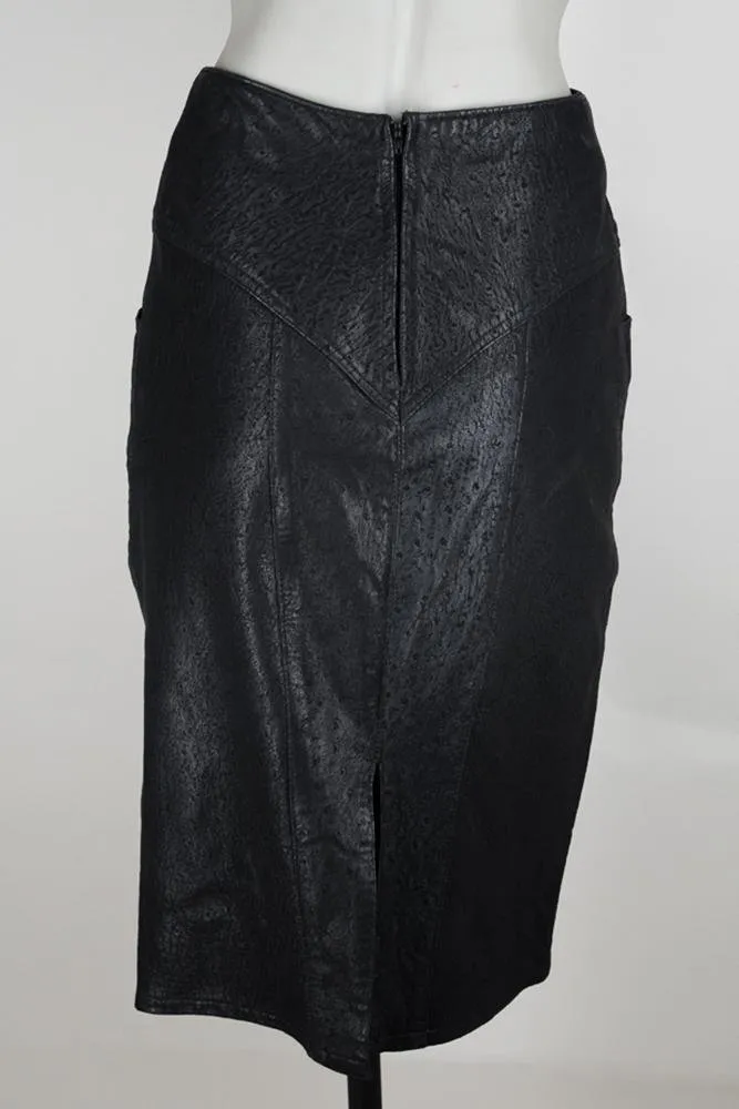 1970s Textured Leather Midi Pencil Skirt
