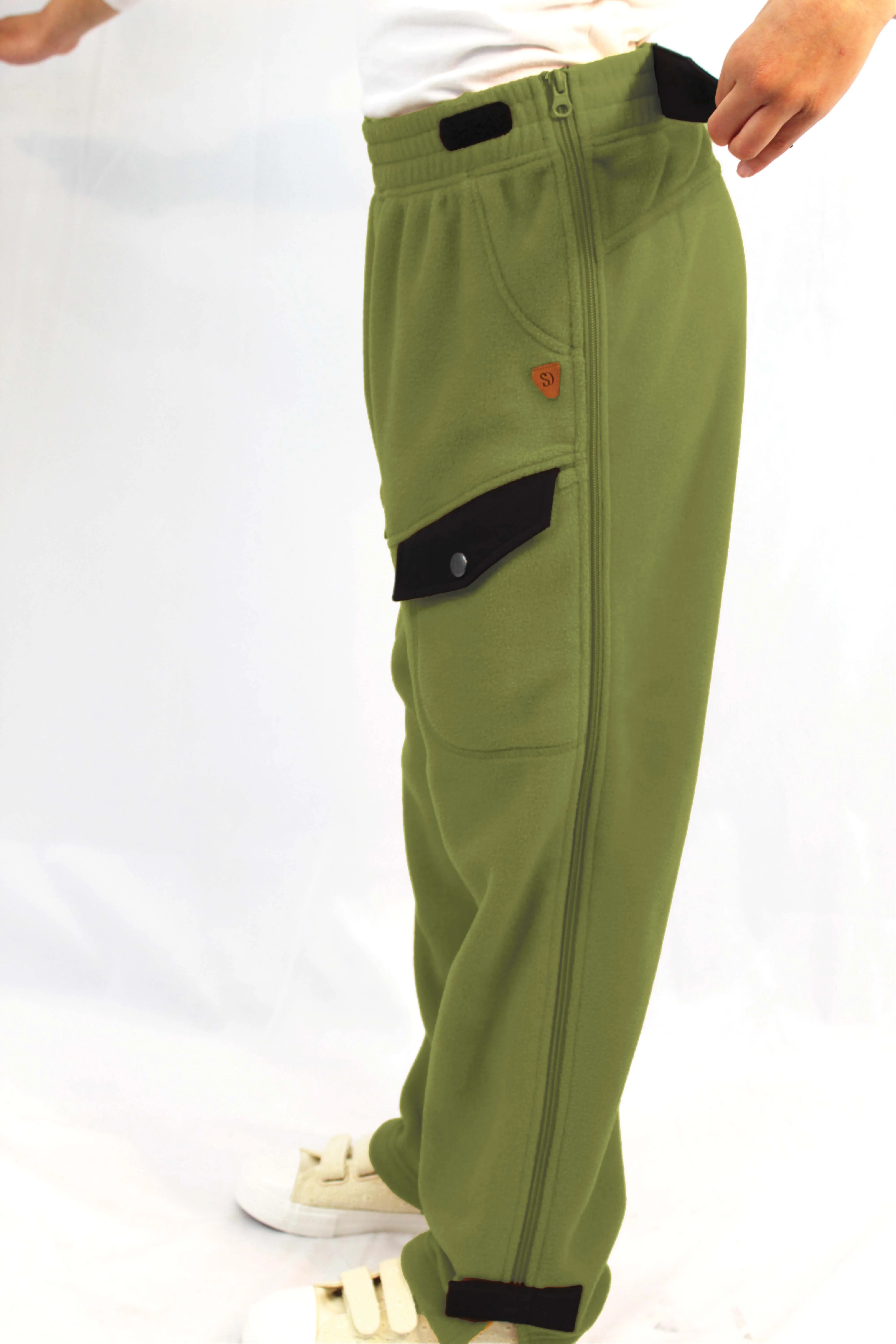 Adaptive Kids Polar Pants: Adjustable Waist, Full Side Zipper for Easy Undressing