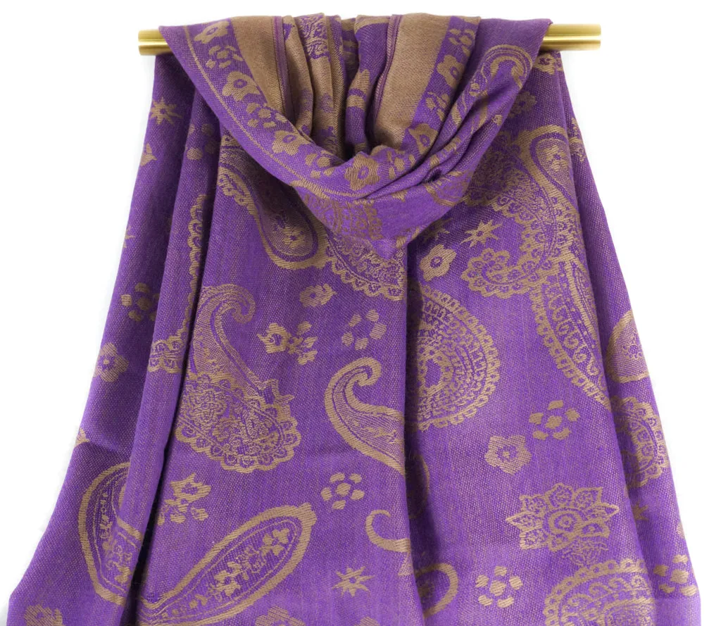 Amethyst Purple Majestic Paisley Pashmina Scarf Bohemian Shawl