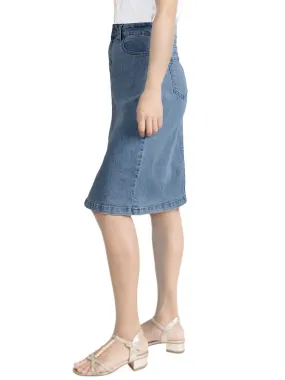 Anna-Kaci Women Comfy Soft Stretch Bodycon Blue Jean Pencil Midi Denim