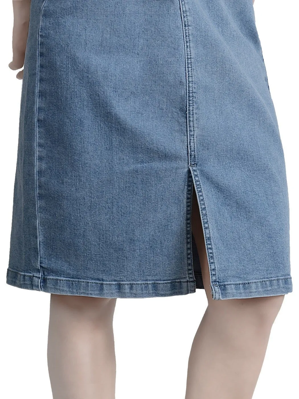 Anna-Kaci Women Comfy Soft Stretch Bodycon Blue Jean Pencil Midi Denim