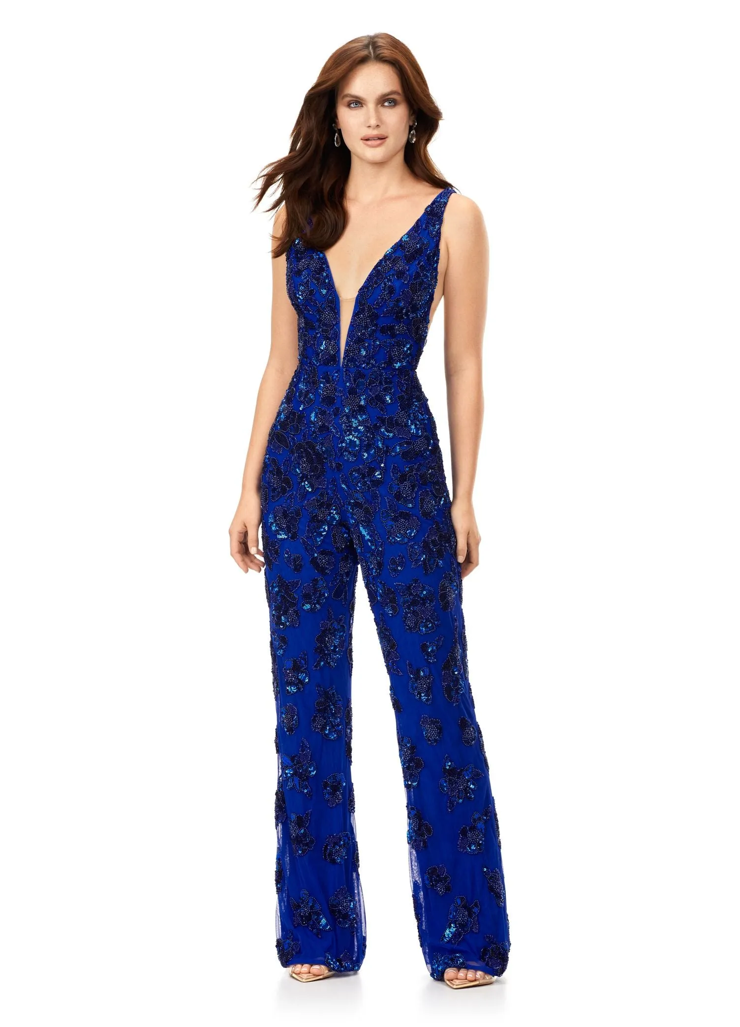 Ashley Lauren 11355 Beaded V-Neckline Jumpsuit Prom Formal