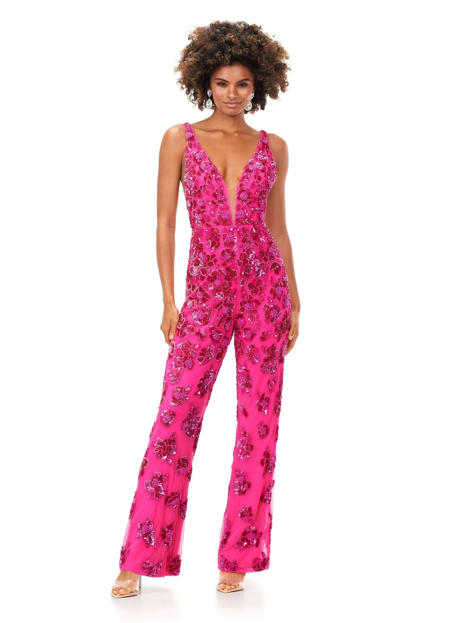Ashley Lauren 11355 Beaded V-Neckline Jumpsuit Prom Formal