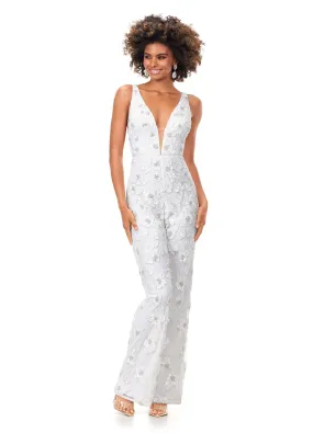 Ashley Lauren 11355 Beaded V-Neckline Jumpsuit Prom Formal