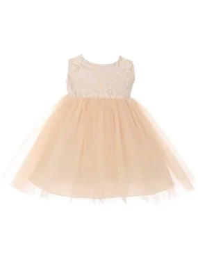 Baby Girls Champagne Lace Illusion Tulle Flower Girl Dress 6-24M