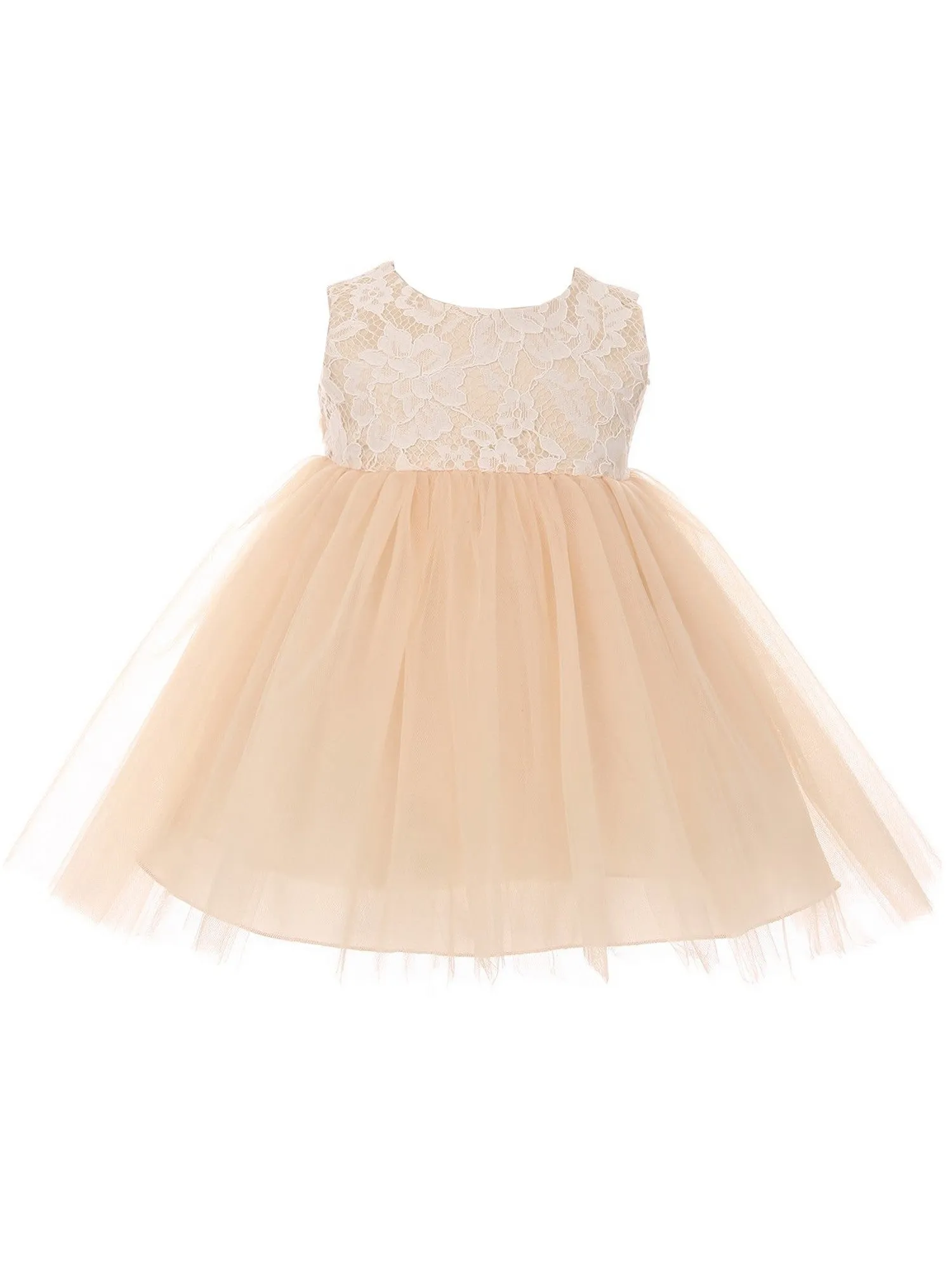 Baby Girls Champagne Lace Illusion Tulle Flower Girl Dress 6-24M