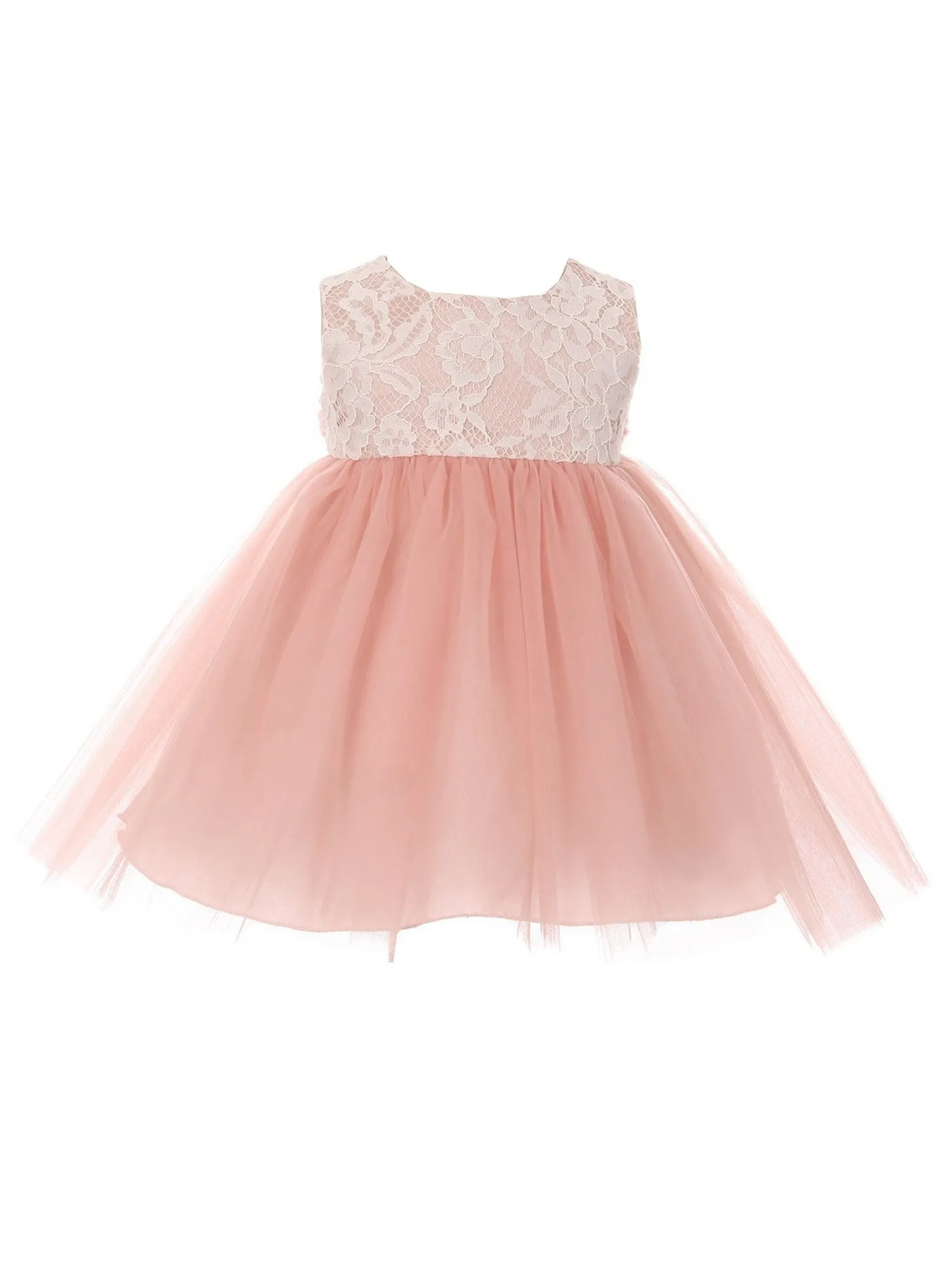 Baby Girls Dusty Rose Lace Illusion Tulle Flower Girl Dress 6-24M