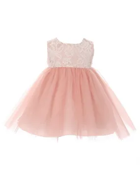 Baby Girls Dusty Rose Lace Illusion Tulle Flower Girl Dress 6-24M