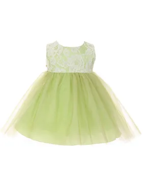 Baby Girls Green Lace Illusion Tulle Flower Girl Dress 6-24M