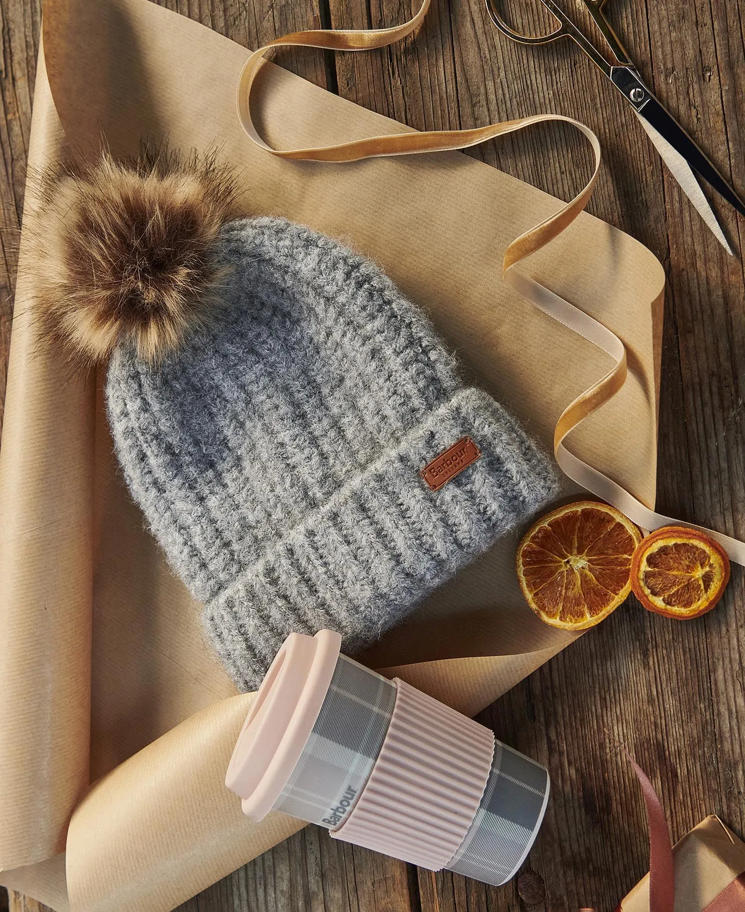 Barbour Tartan Travel Mug & Beanie Hat Gift Set