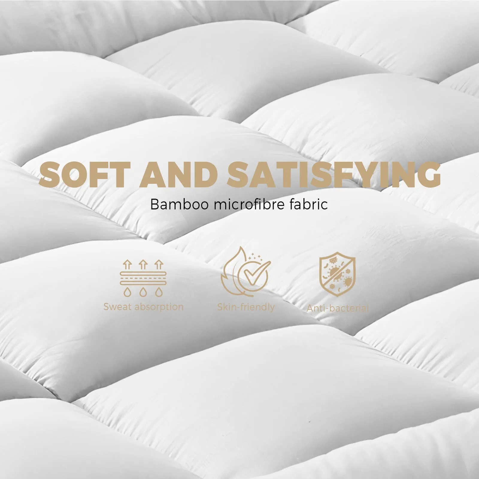 Bedra Bedding Bamboo Fibre Pillowtop Mattress Topper 1000GSM Cover Double