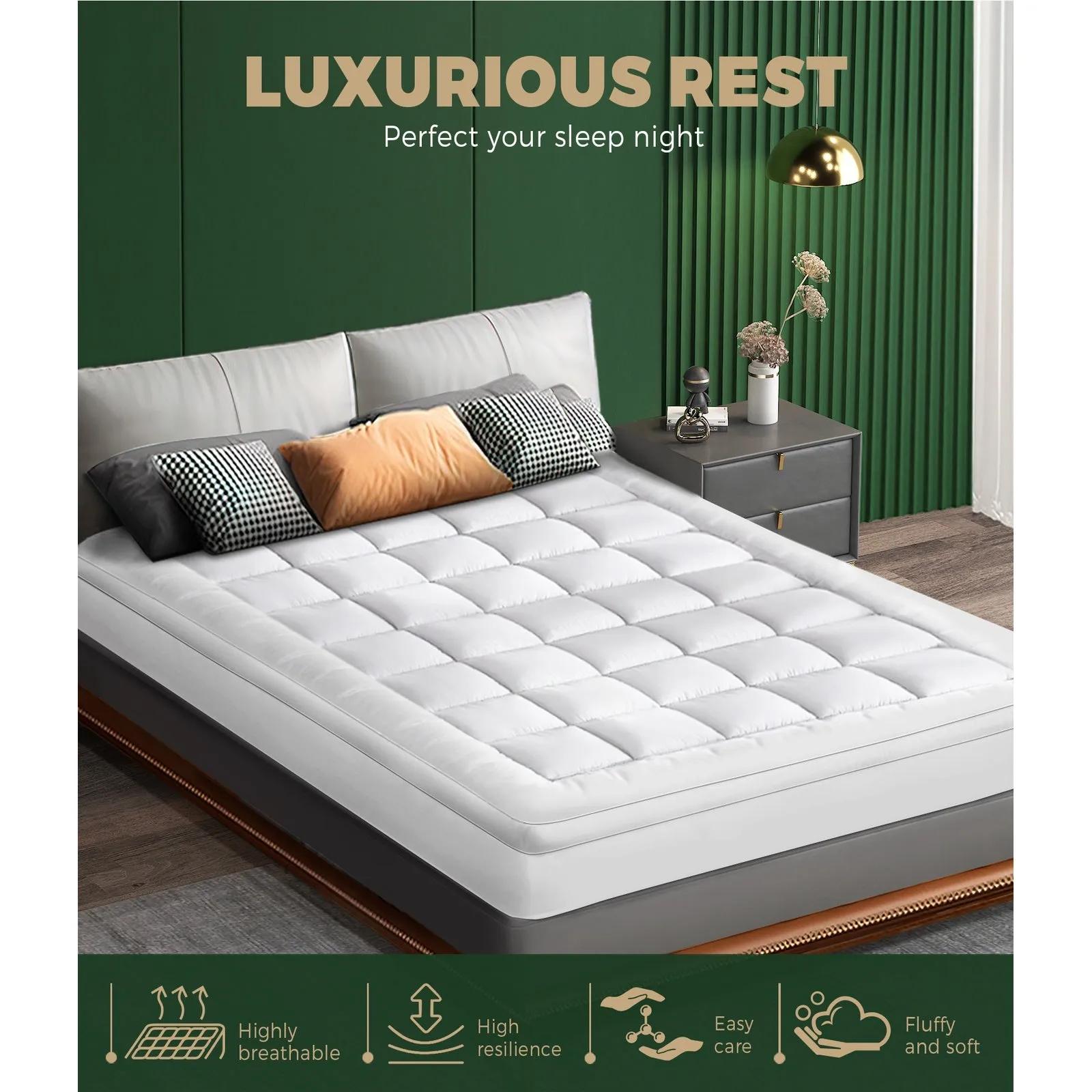 Bedra Bedding Bamboo Fibre Pillowtop Mattress Topper 1000GSM Cover Double
