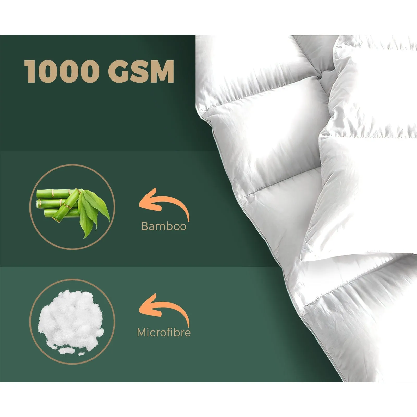 Bedra Bedding Bamboo Fibre Pillowtop Mattress Topper 1000GSM Cover Double