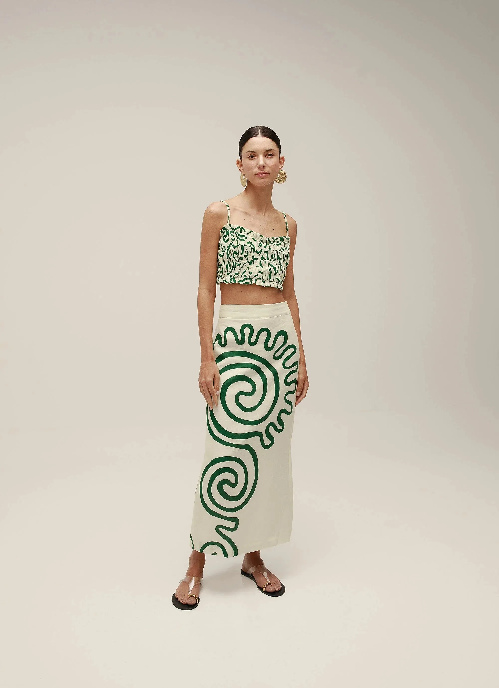 Belen Skirt in Ivory/Green