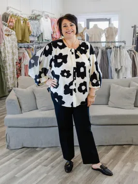 Black & Ivory Floral Print Top