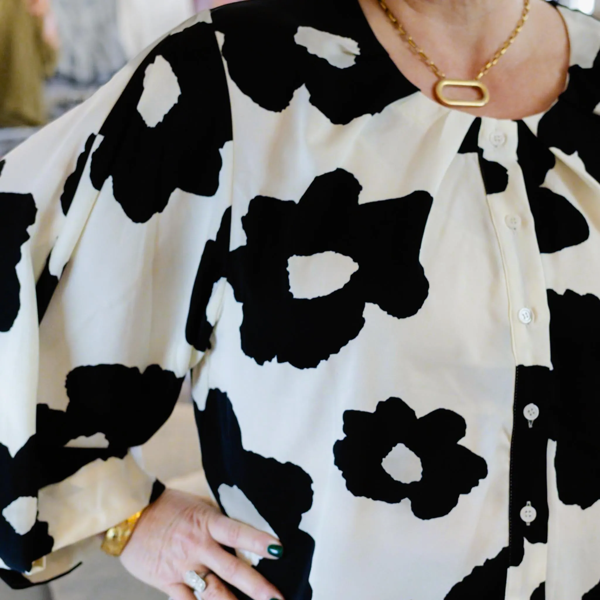 Black & Ivory Floral Print Top