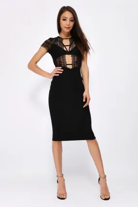 Black Crossover Detail Pencil Skirt