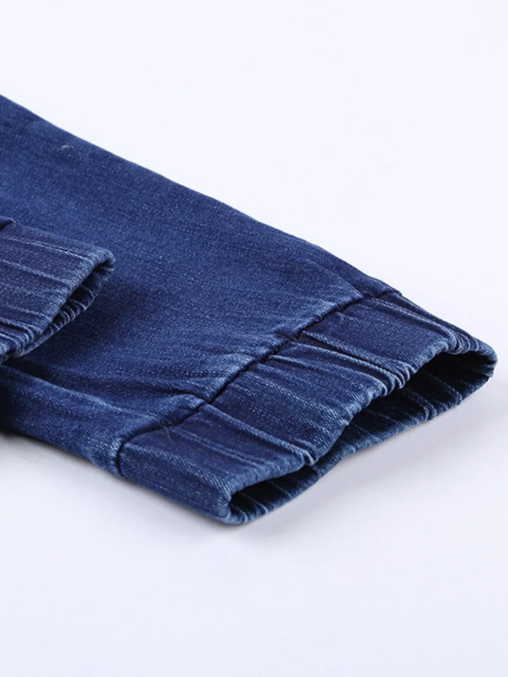 Blue Faded Relaxed Fit Joggers with Drawstring Waist