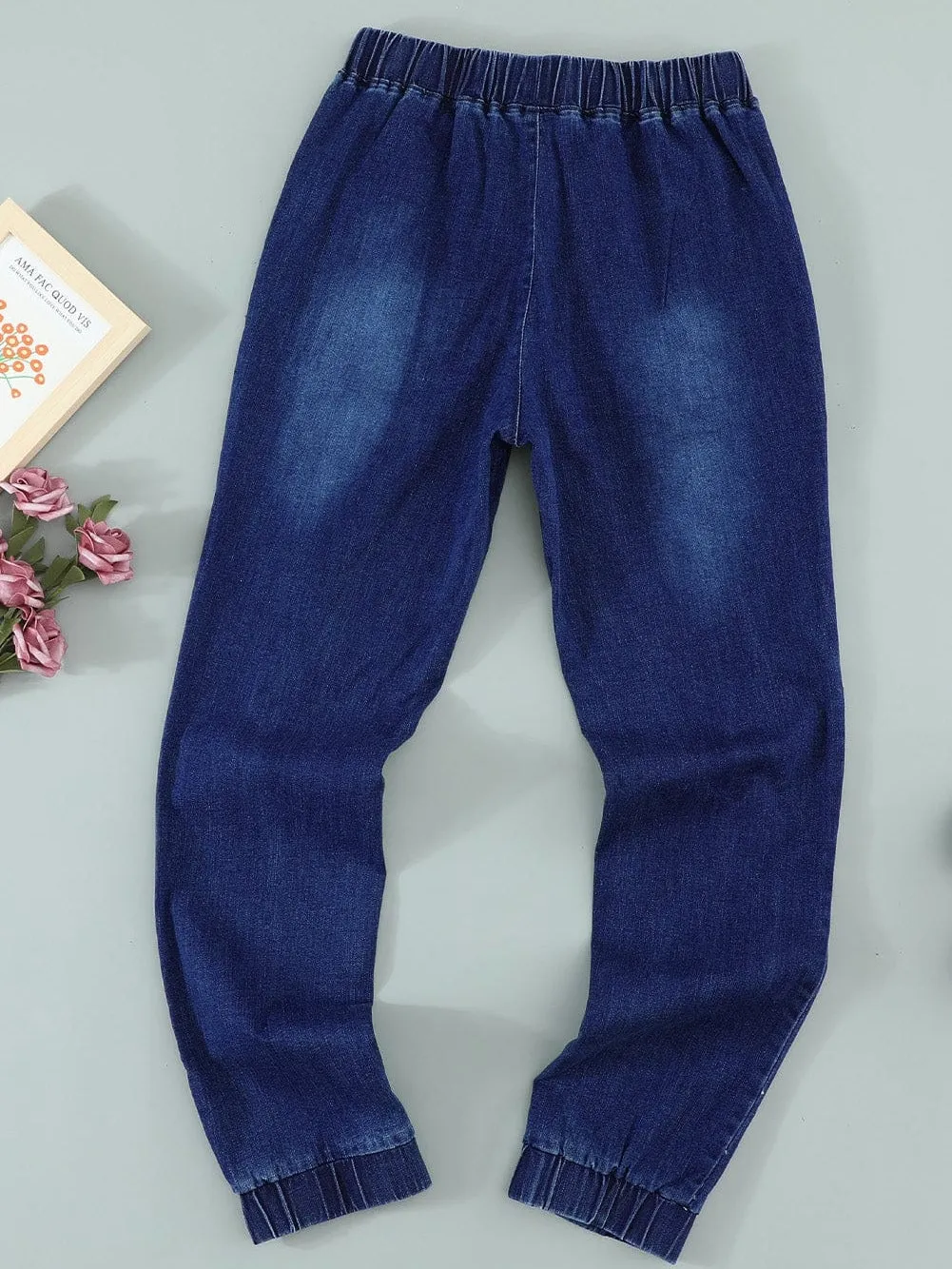 Blue Faded Relaxed Fit Joggers with Drawstring Waist