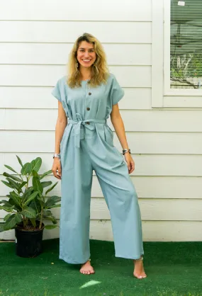 Blue Organic Cotton Jumpsuits with Pockets