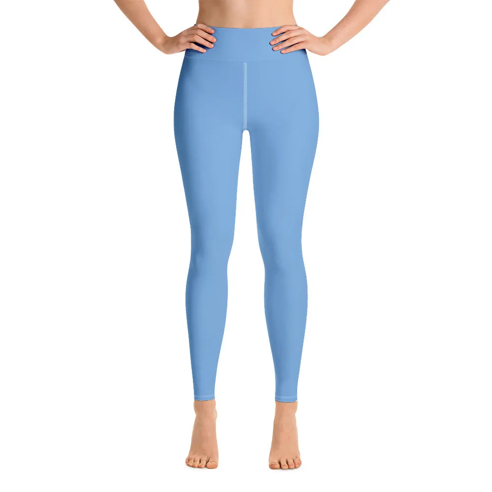 Blue Solid Color Yoga Leggings, Light Baby Blue Athletic Women's Tights-Made in USA/EU/MX