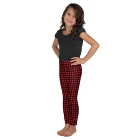 Buffalo Red Girl's Tights, Plaid Print Premium Kid's Leggings Comfy Workout Pants- Made in USA/ EU
