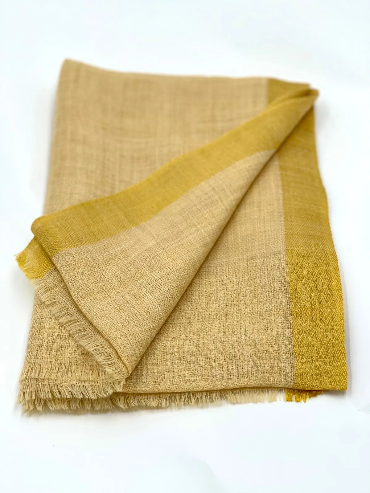 Cashmere Scarf - Yellow with Gold Border