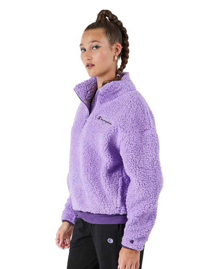 Champion Women's High Pile ¼ Zip Pullover, Script Logo Lavish Lavender W9247 586EAB XG5