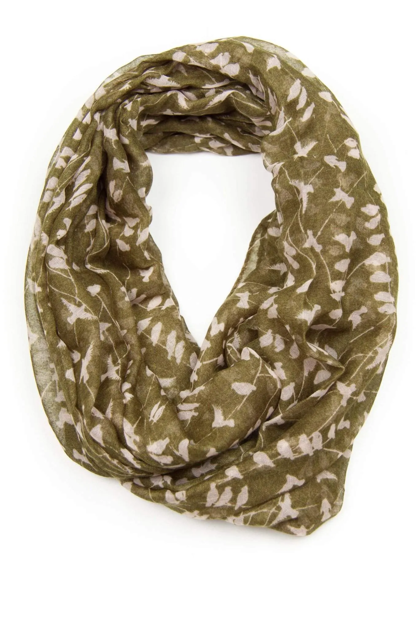 Circle Scarf / Deep Grass Green / Bird Print / Unisex