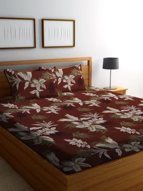 Crafts Hub Cotton Feel Glace Cotton All Around Elastic Fitted Printed King Size Double Bed Bedsheet With 2 Pillow Covers(72X78X8 Inch) Fits Upto Mattress Of 8 Inches | Brown (1350Fitted), 180 TC