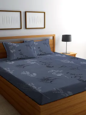 CRAFTS HUB Cotton Feel Glace Cotton ALL AROUND Elastic Fitted Printed King Size Double Bed Bedsheet with 2 Pillow Covers(72x78x8 Inch)Fits Upto Mattress of 8 Inches | Dark Grey (1495FITTED-Dark Grey)