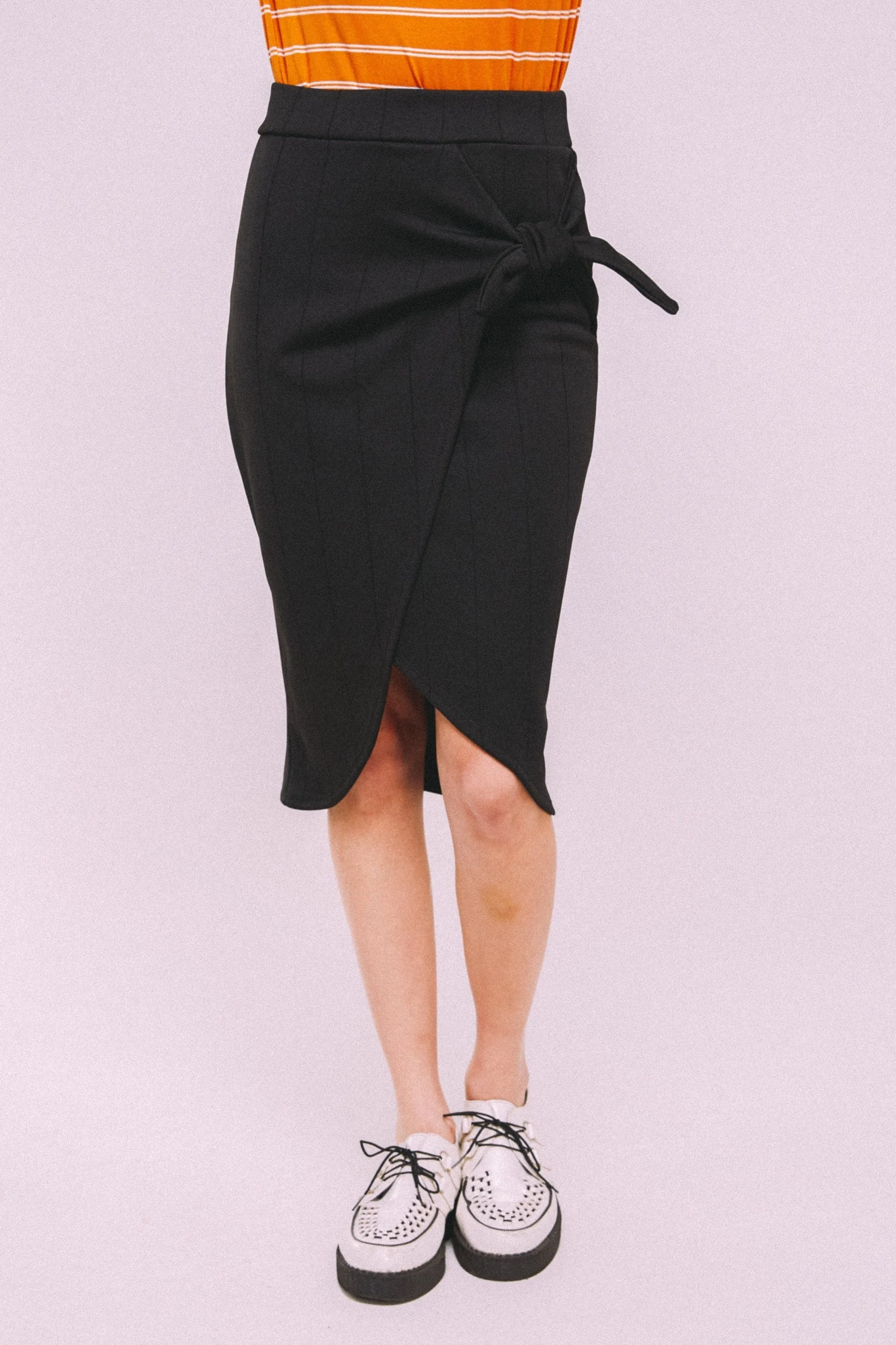 CRESCENT DRIVE Tie tulip pencil skirt-BLACK