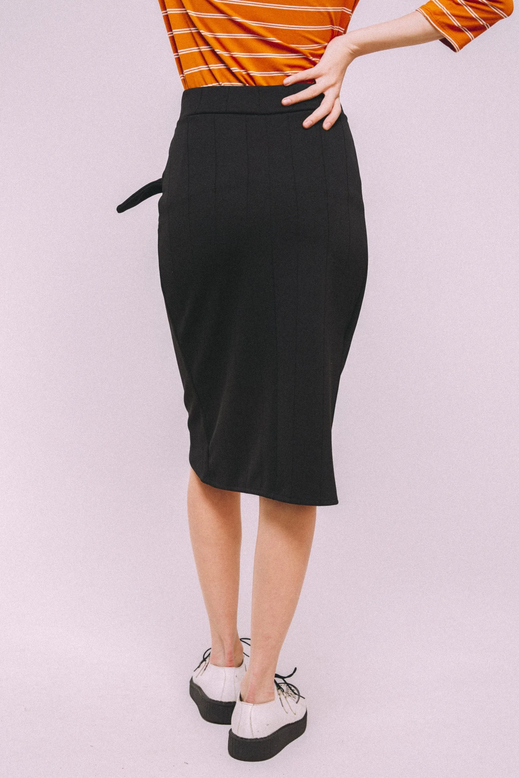 CRESCENT DRIVE Tie tulip pencil skirt-BLACK