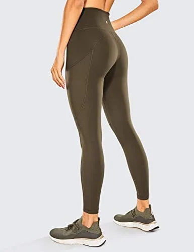 CRZ YOGA Women's Naked Feeling Workout Leggings 25 Inches - High Waisted Yoga Pants with Side Pockets Olive Yellow