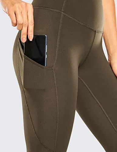 CRZ YOGA Women's Naked Feeling Workout Leggings 25 Inches - High Waisted Yoga Pants with Side Pockets Olive Yellow
