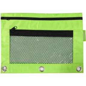 Double Zipper 3-Ring Pencil Po with Mesh Window Green