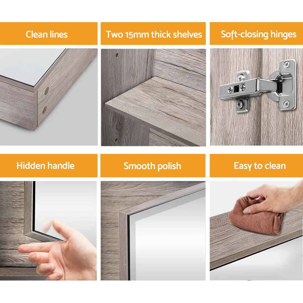 Eco-Friendly Adjustable Bathroom Mirror Cabinet Oak Cefito