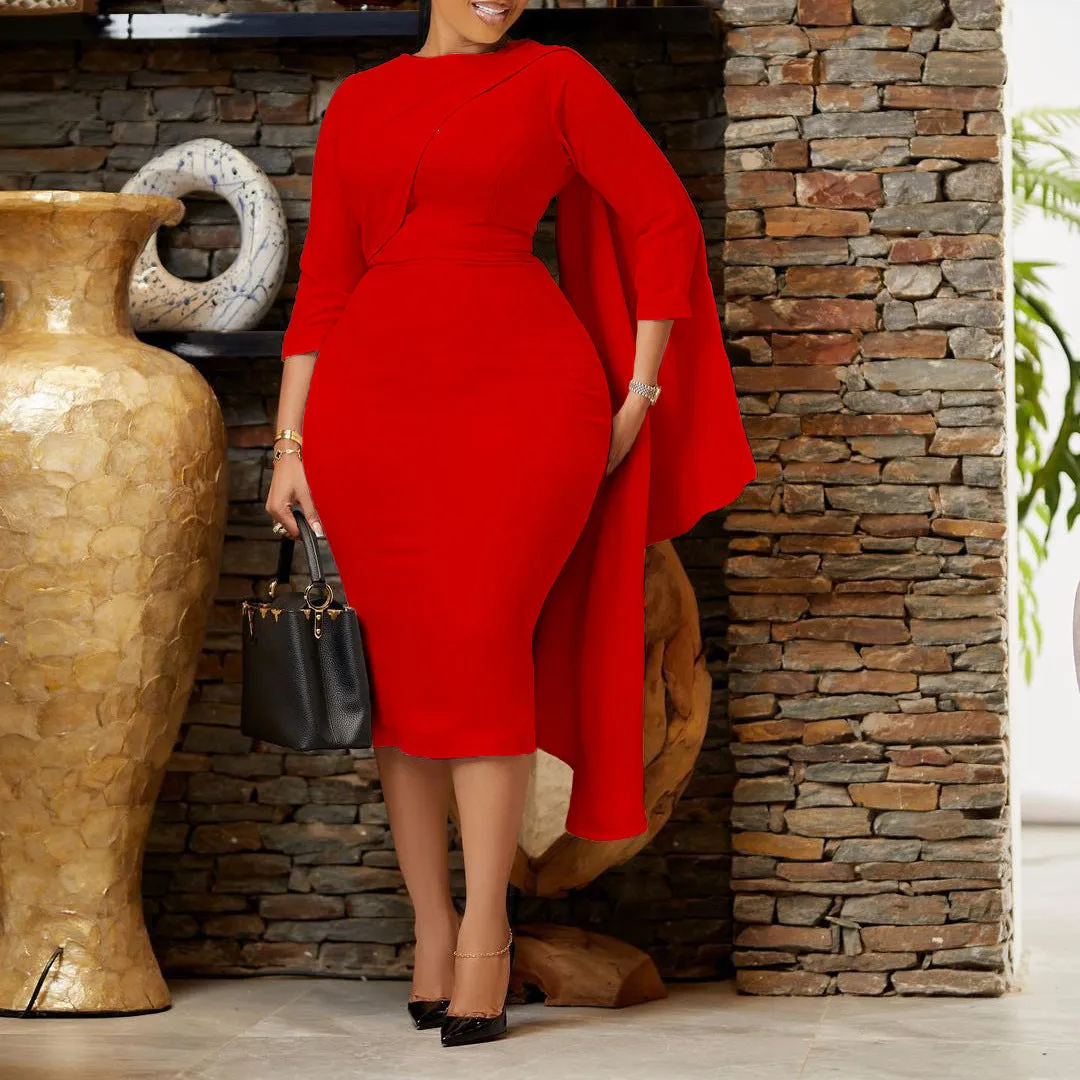 Elegantly Fitted Plus-Size Hemline Cinched Dress