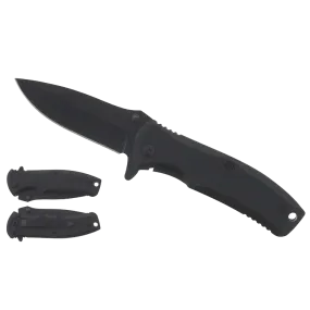 Falcon 6.25" Overall Black Spring Assisted Knife; w/Belt Clip